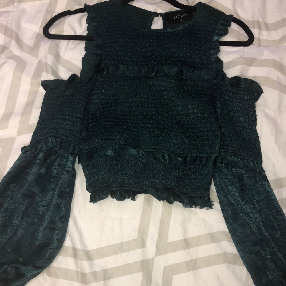 Feel Green Ruffled Cold Shoulder Long Sleeve Top